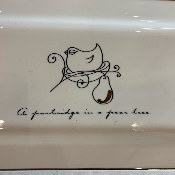 MAXWELL WILLIAMS White Gold Trim Rectangular Platter Partridge in a Pear Tree - Picture 2 of 6